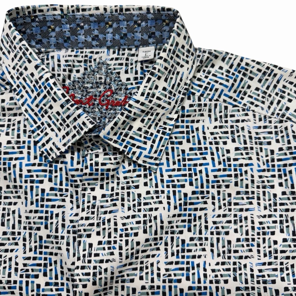 Robert Graham Classic Fit Large Abstract Geometric Print Cotton Shirt Blue L